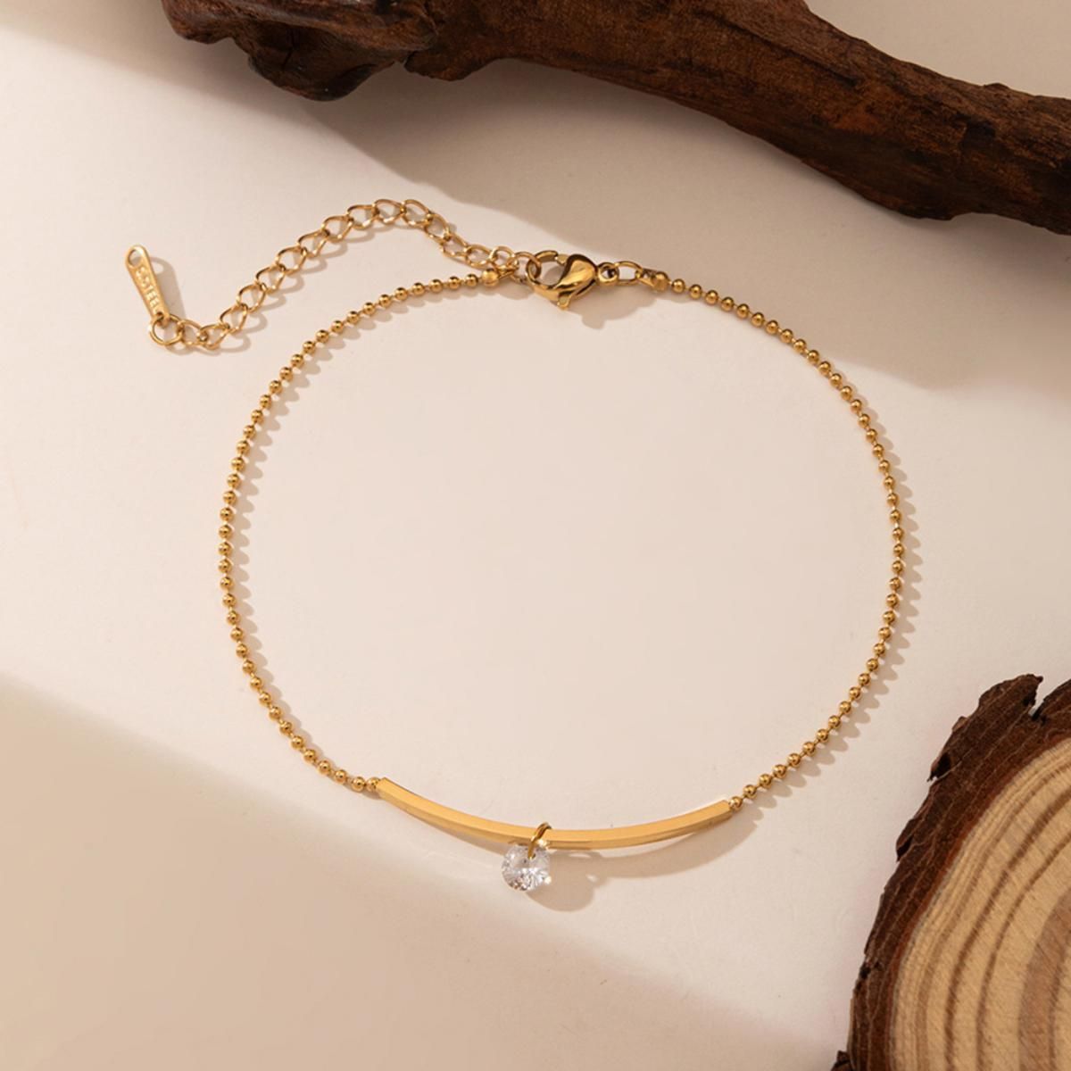 MYKI Gold Plated Dainty Bar & Crystal Charm Bracelet | Anti-Tarnish(MKBRAD808G-SSYI)
