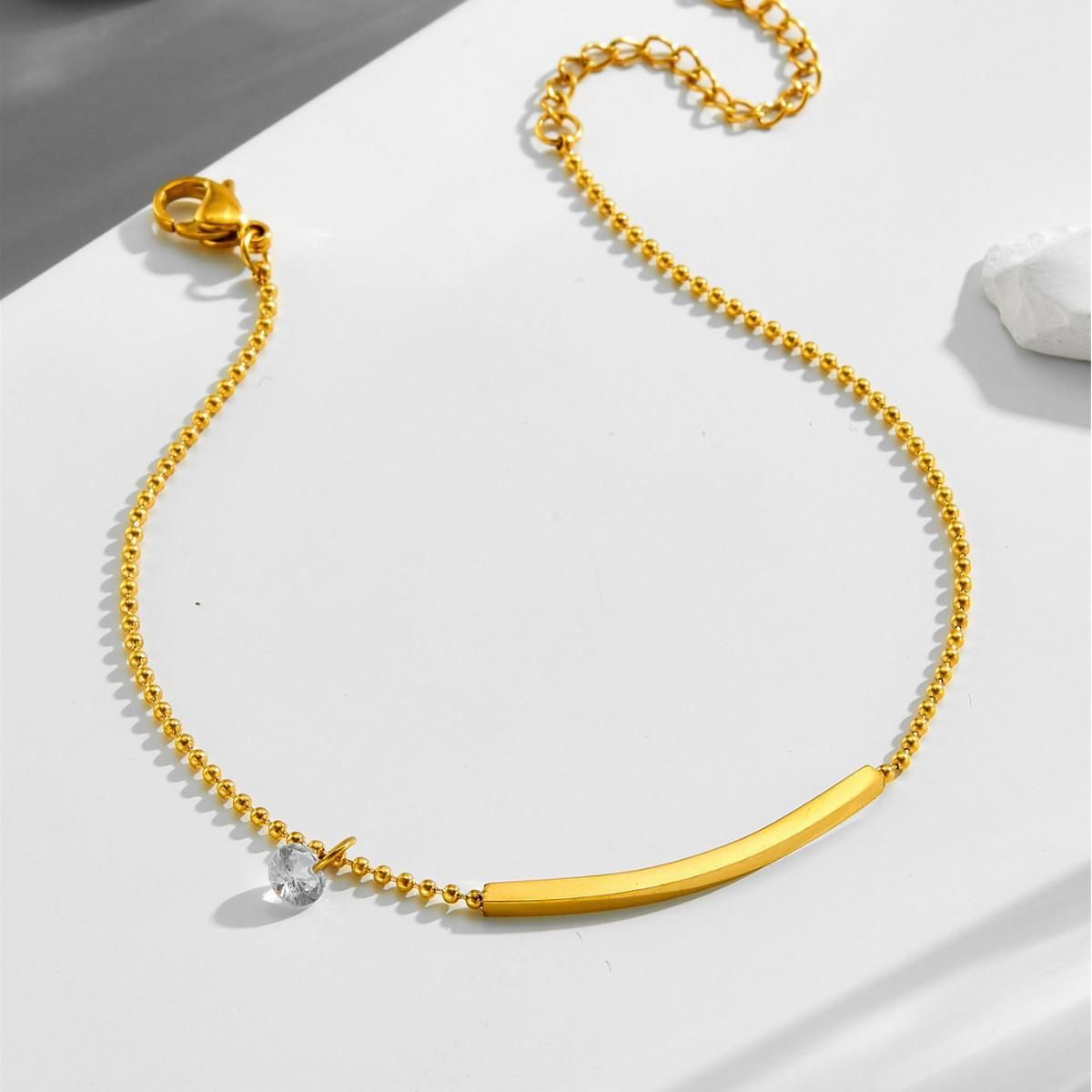 MYKI Gold Plated Dainty Bar & Crystal Charm Bracelet | Anti-Tarnish(MKBRAD808G-SSYI)