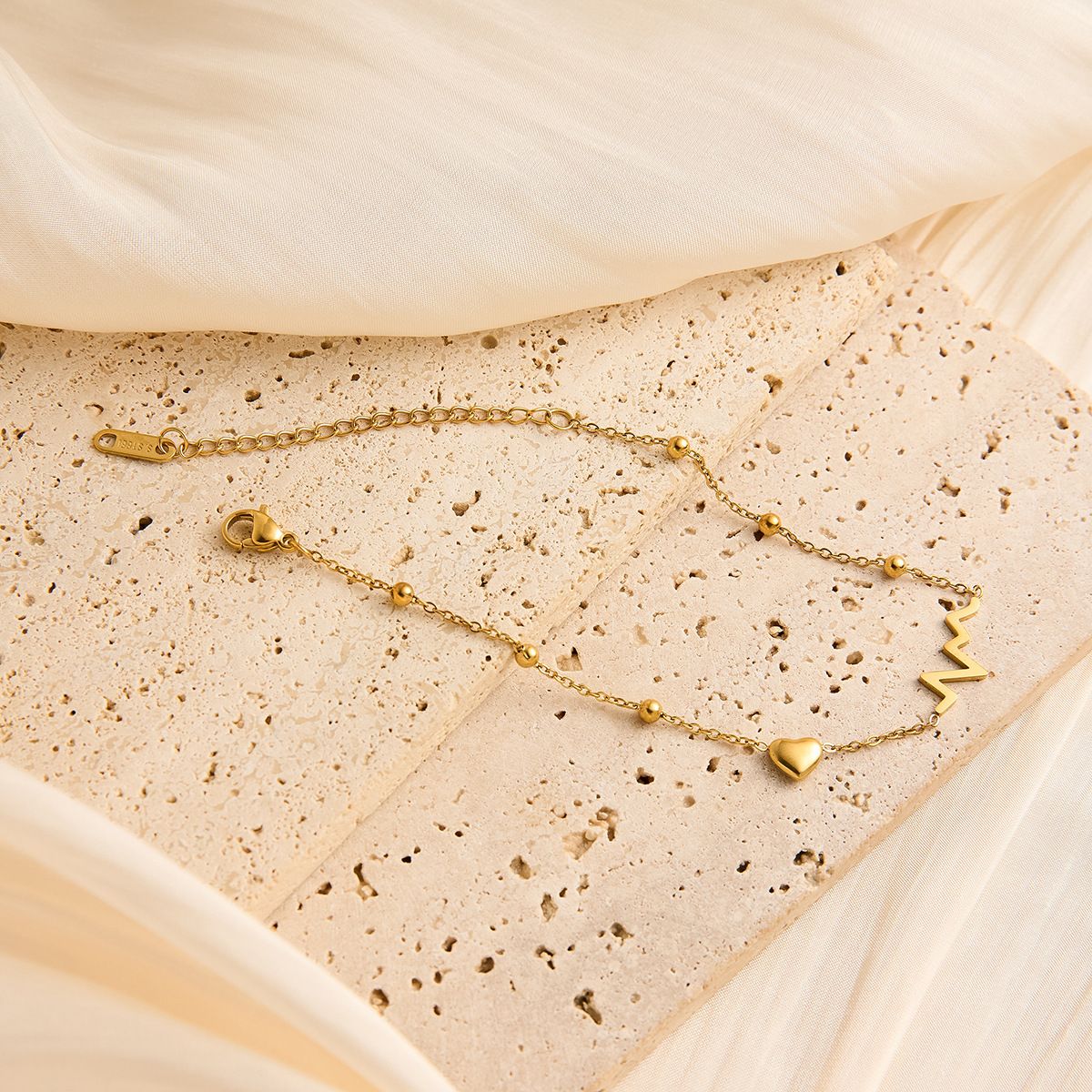 MYKI Gold Plated Heartbeat & Heart Charm Bracelet | Anti-Tarnish(MKBRAD810G-SSYI)