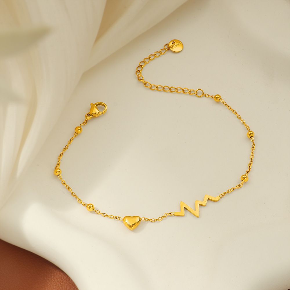 MYKI Gold Plated Heartbeat & Heart Charm Bracelet | Anti-Tarnish(MKBRAD810G-SSYI)