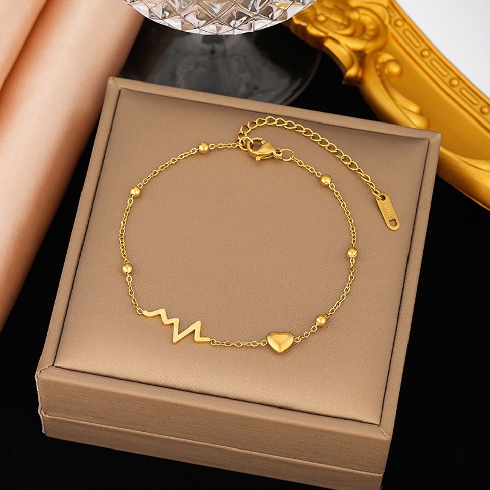MYKI Gold Plated Heartbeat & Heart Charm Bracelet | Anti-Tarnish(MKBRAD810G-SSYI)