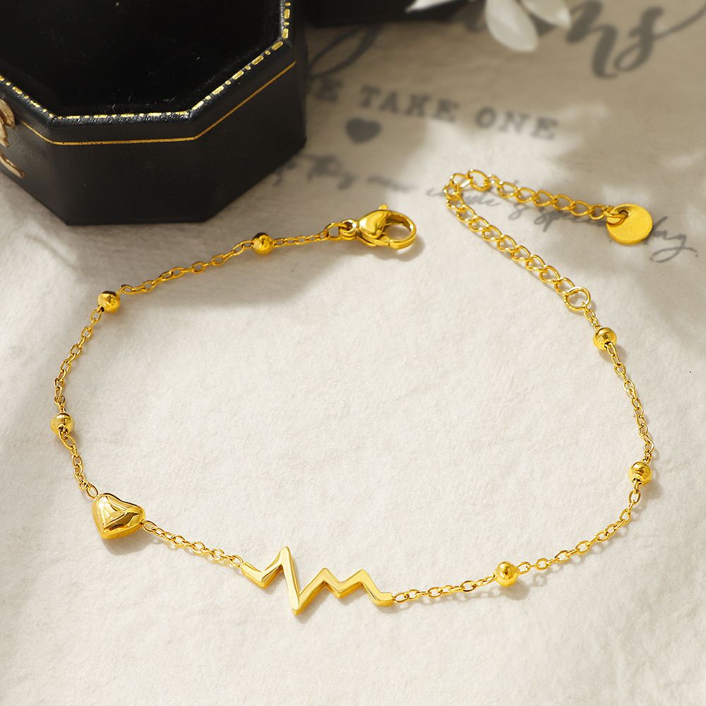 MYKI Gold Plated Heartbeat & Heart Charm Bracelet | Anti-Tarnish(MKBRAD810G-SSYI)
