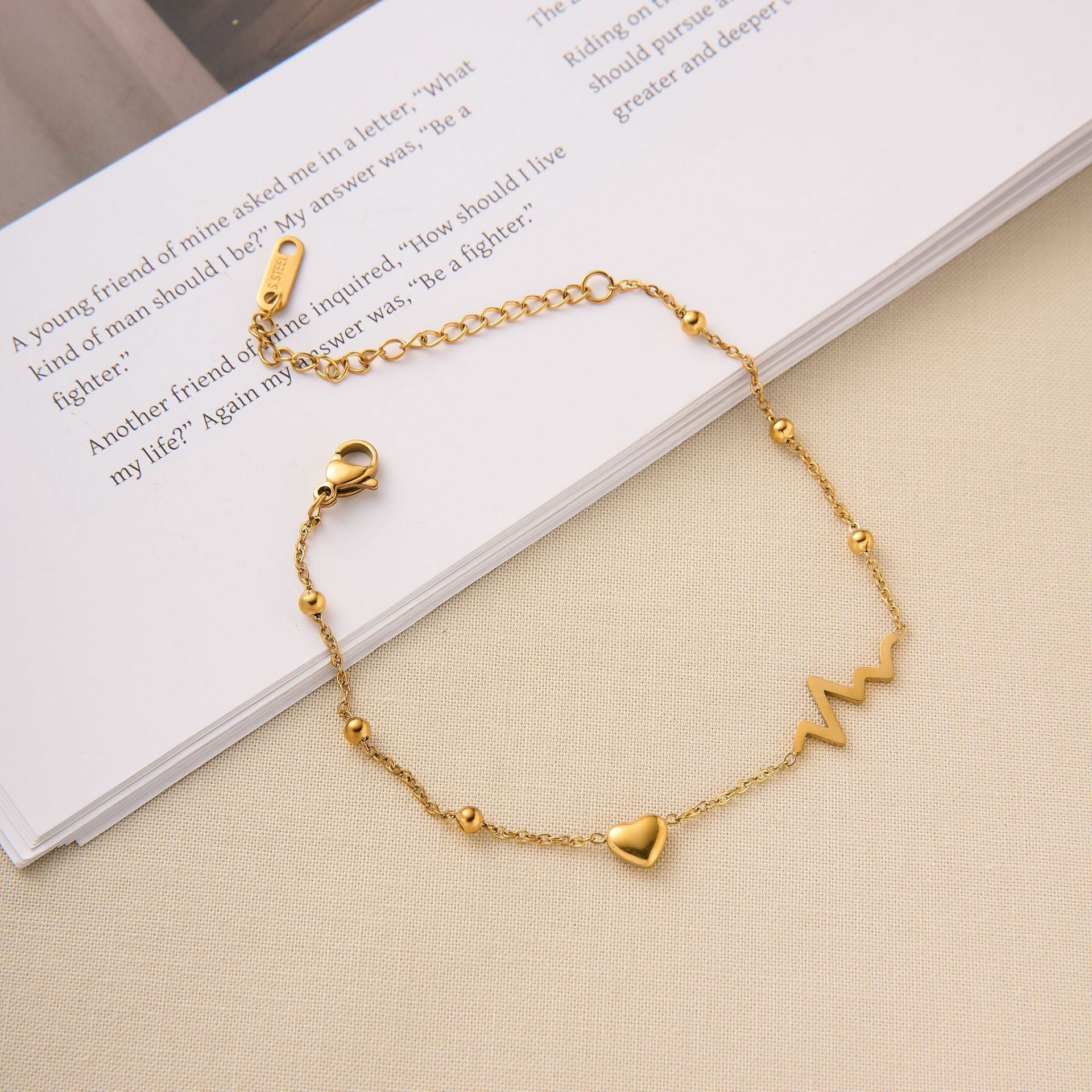 MYKI Gold Plated Heartbeat & Heart Charm Bracelet | Anti-Tarnish(MKBRAD810G-SSYI)