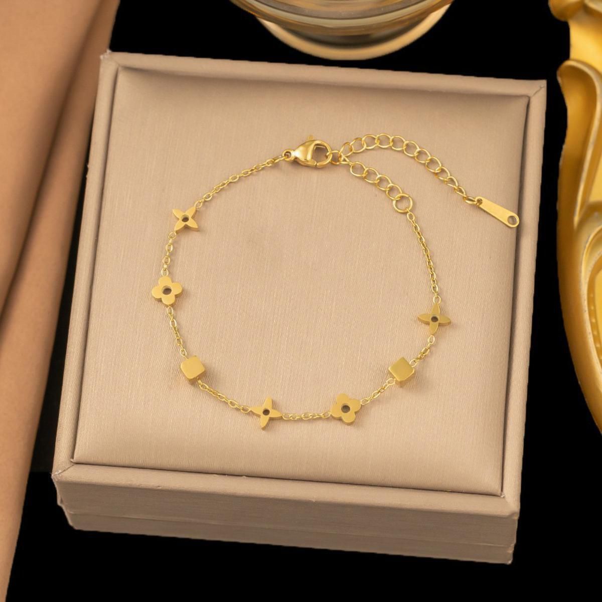 MYKI Gold Plated Floral Charm Bracelet | Anti-Tarnish(MKBRAD811G-SSYI)