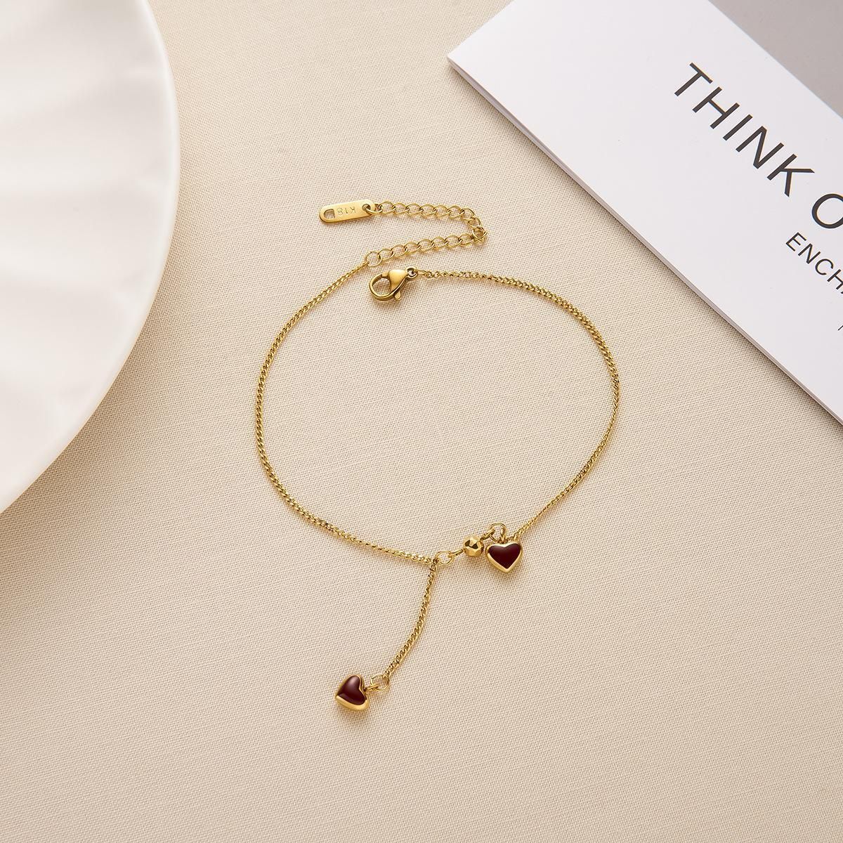 MYKI Gold Plated Dual Heart Charm Bracelet | Anti-Tarnish(MKBRAD812G-SSYI)