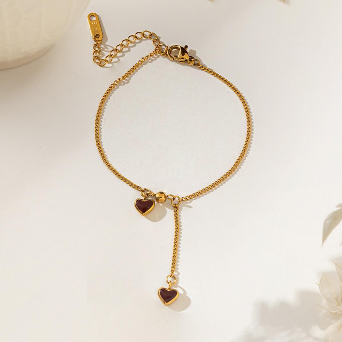 MYKI Gold Plated Dual Heart Charm Bracelet | Anti-Tarnish(MKBRAD812G-SSYI)