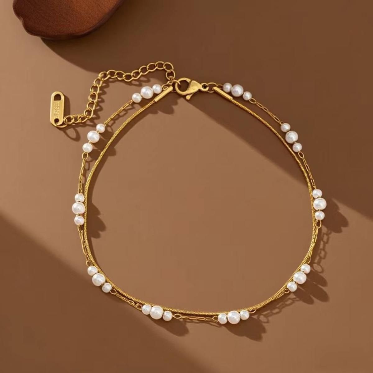 MYKI Gold Plated Pearl Layered Bracelet | Anti-Tarnish(MKBRAD813G-SSYI)