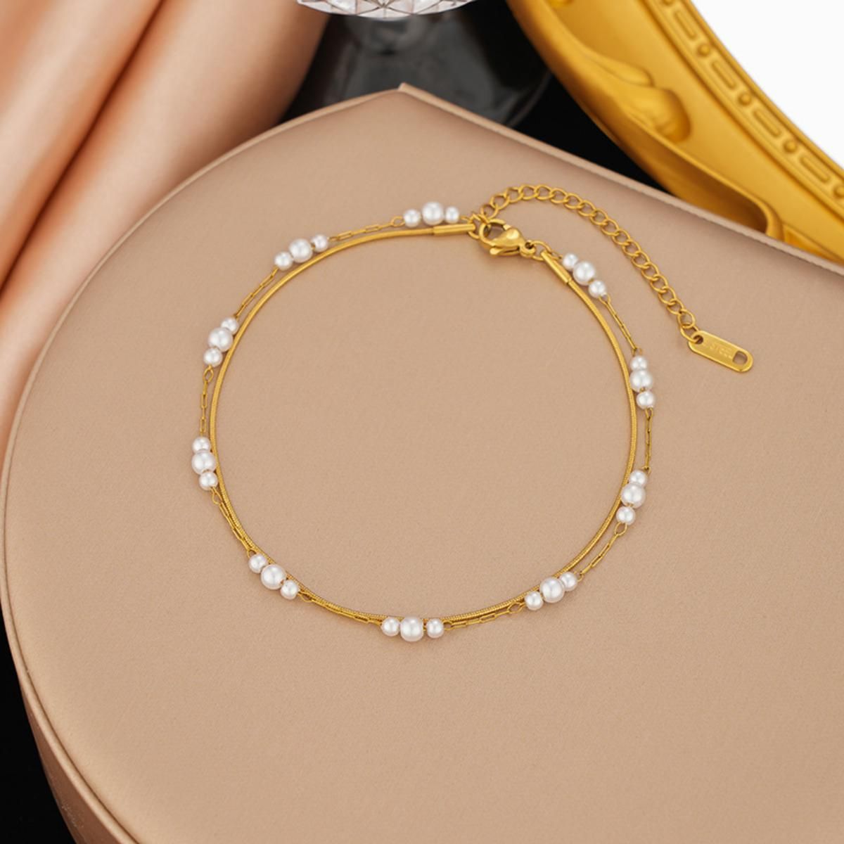 MYKI Gold Plated Pearl Layered Bracelet | Anti-Tarnish(MKBRAD813G-SSYI)