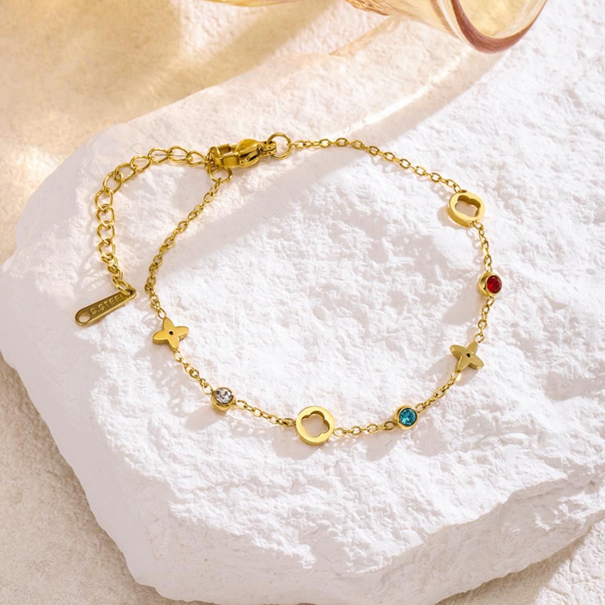 MYKI Gold Plated Multi Motif Crystal Bracelet | Anti-Tarnish(MKBRAD814G-SSYI)