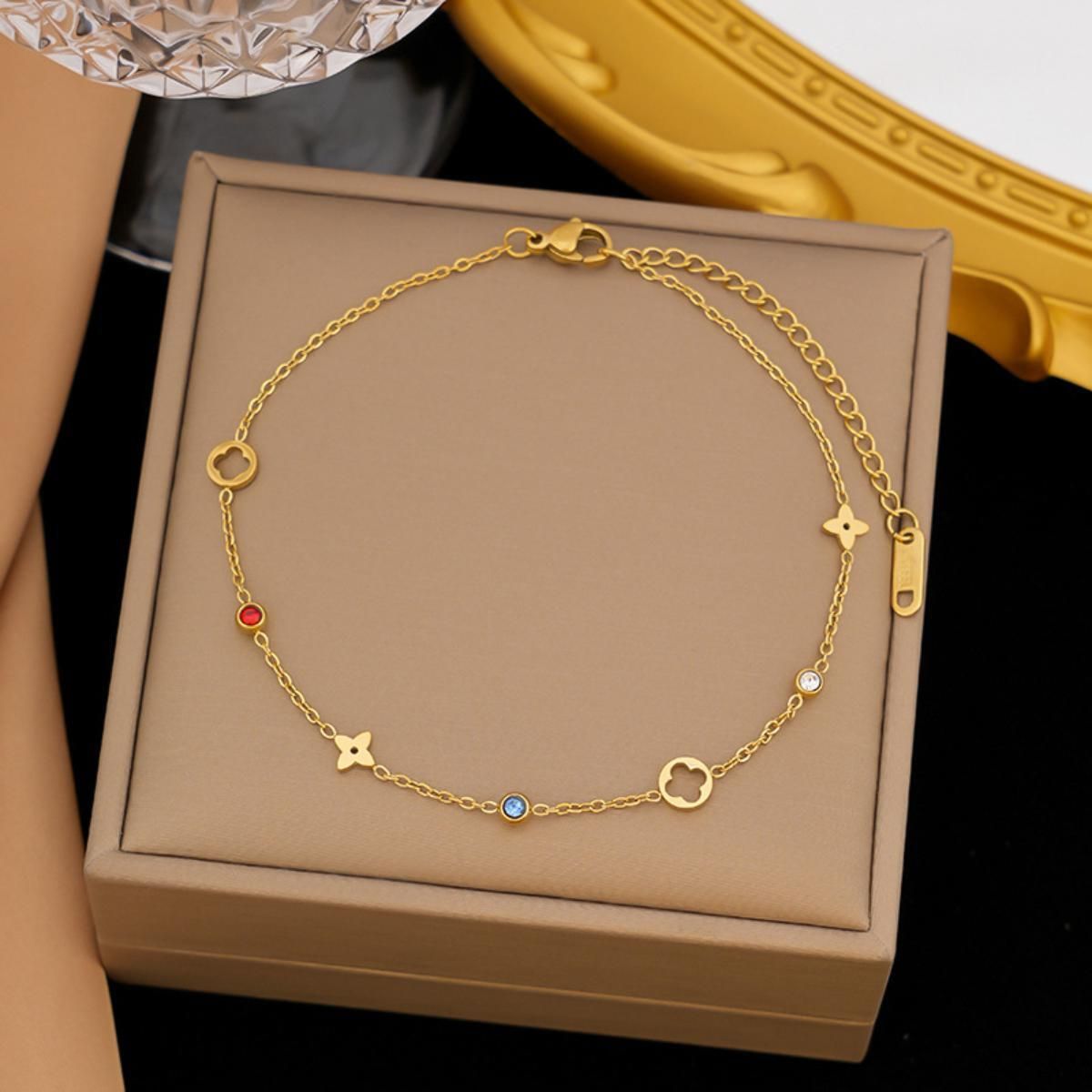 MYKI Gold Plated Multi Motif Crystal Bracelet | Anti-Tarnish(MKBRAD814G-SSYI)