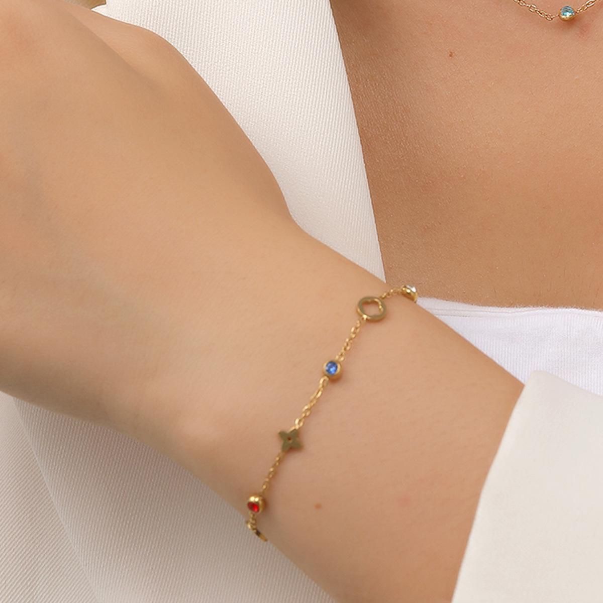 MYKI Gold Plated Multi Motif Crystal Bracelet | Anti-Tarnish(MKBRAD814G-SSYI)