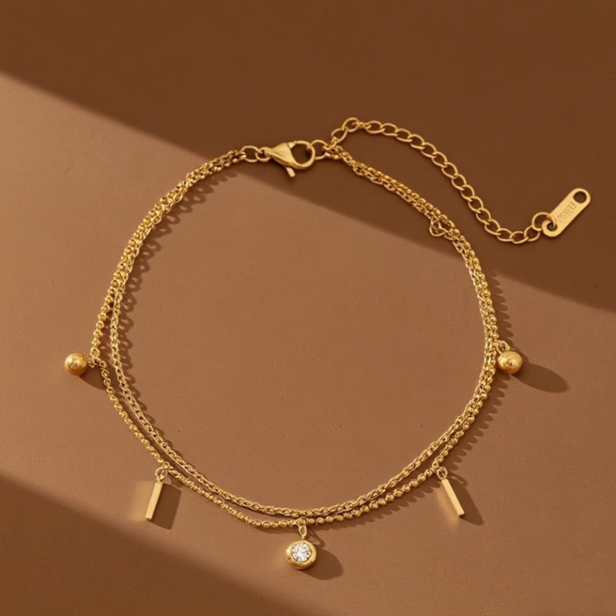 MYKI Gold Plated Crystal Dangler Layered Bracelet | Anti-Tarnish(MKBRAD817G-SSYI)