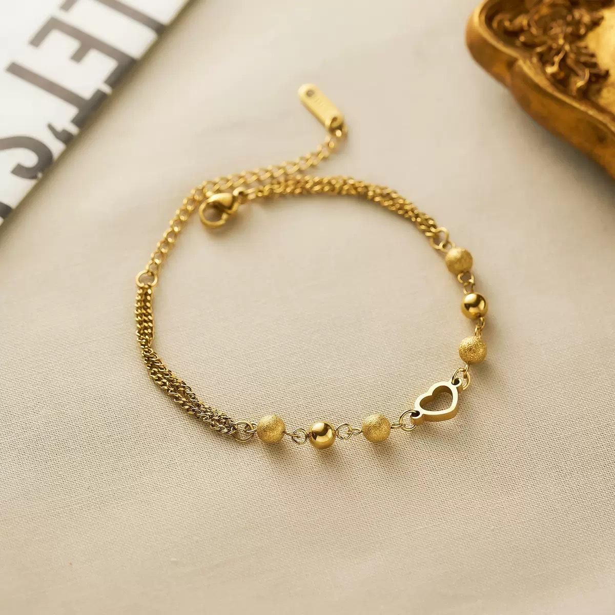 MYKI Gold Plated Open Heart Bead Bracelet | Anti-Tarnish(MKBRAD818G-SSYI)