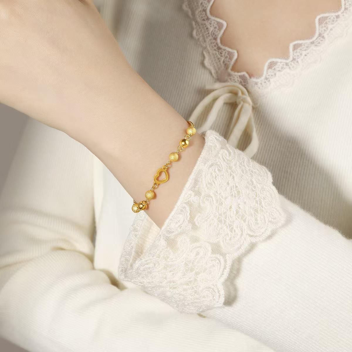 MYKI Gold Plated Open Heart Bead Bracelet | Anti-Tarnish(MKBRAD818G-SSYI)