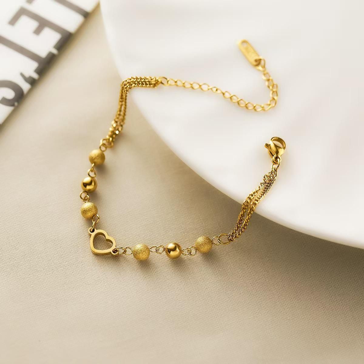 MYKI Gold Plated Open Heart Bead Bracelet | Anti-Tarnish(MKBRAD818G-SSYI)