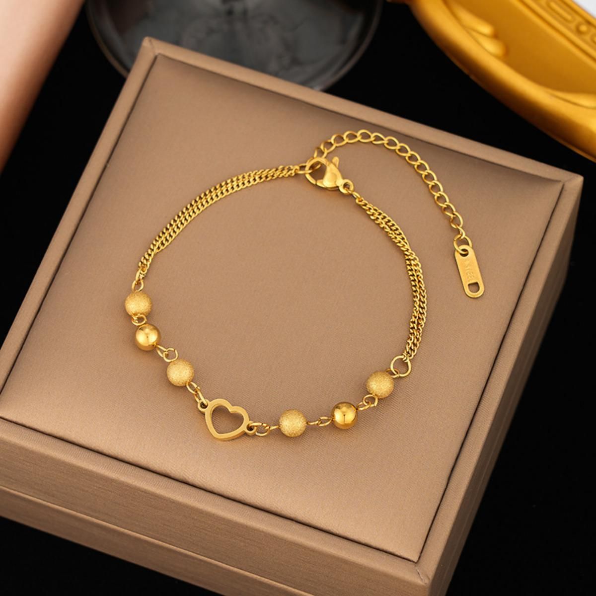 MYKI Gold Plated Open Heart Bead Bracelet | Anti-Tarnish(MKBRAD818G-SSYI)