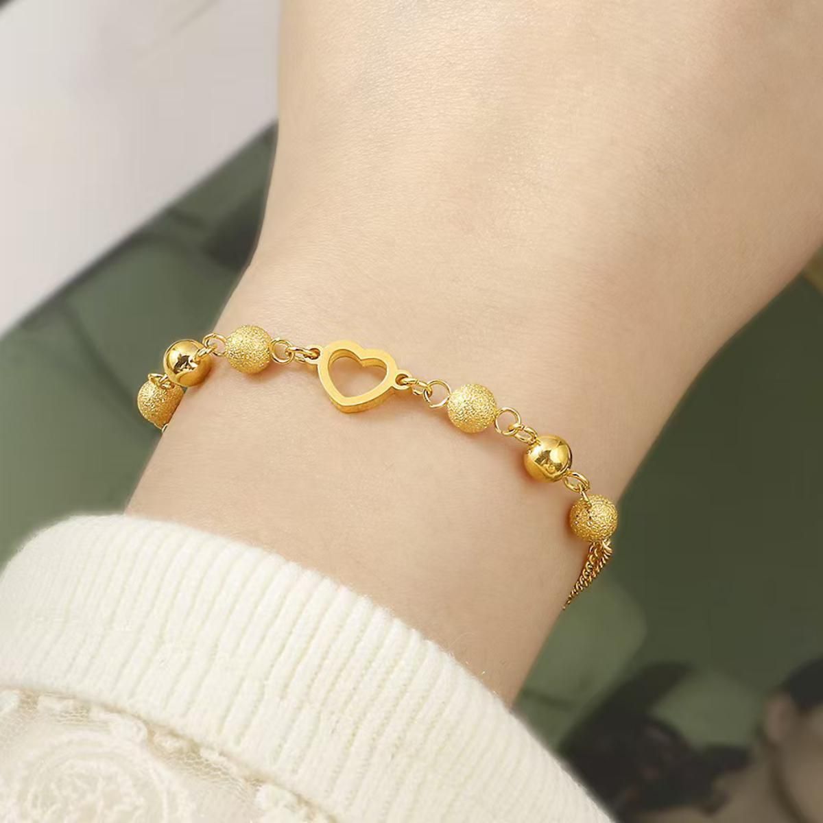 MYKI Gold Plated Open Heart Bead Bracelet | Anti-Tarnish(MKBRAD818G-SSYI)
