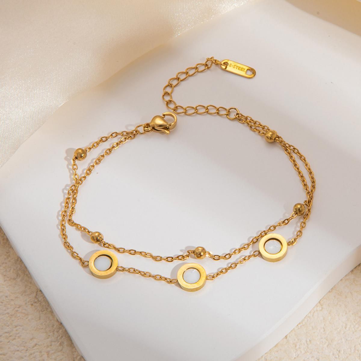 MYKI Gold Plated White Enamel Circle Layered Bracelet | Anti-Tarnish(MKBRAD819G-SSYI)