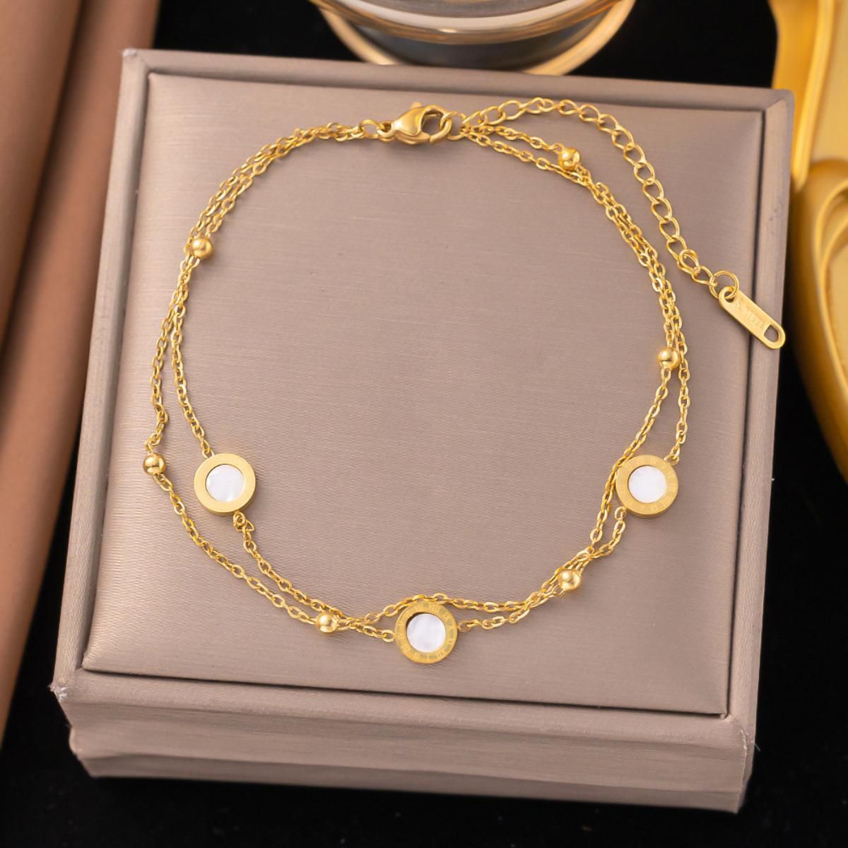 MYKI Gold Plated White Enamel Circle Layered Bracelet | Anti-Tarnish(MKBRAD819G-SSYI)