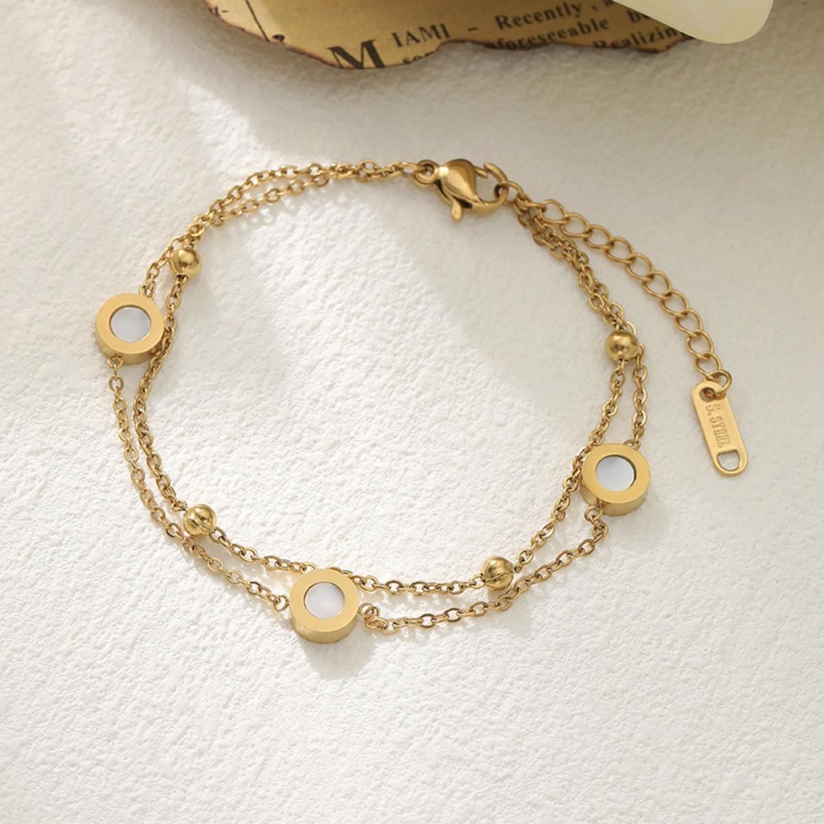 MYKI Gold Plated White Enamel Circle Layered Bracelet | Anti-Tarnish(MKBRAD819G-SSYI)