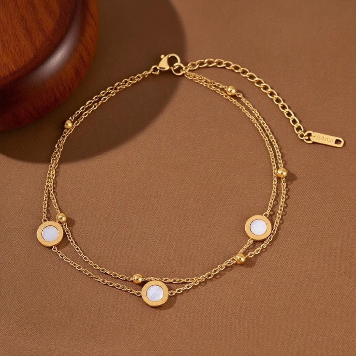 MYKI Gold Plated White Enamel Circle Layered Bracelet | Anti-Tarnish(MKBRAD819G-SSYI)