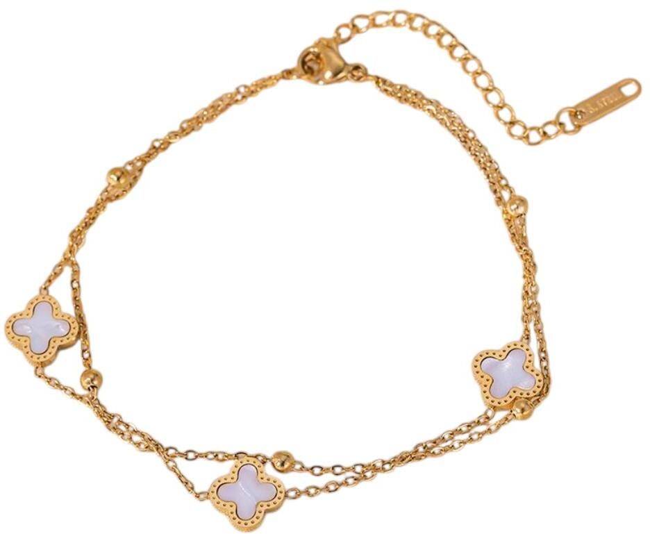 MYKI Gold Plated Clover Enamel Bracelet | White Motif | Anti-Tarnish(MKBRAD820G-SSYI)