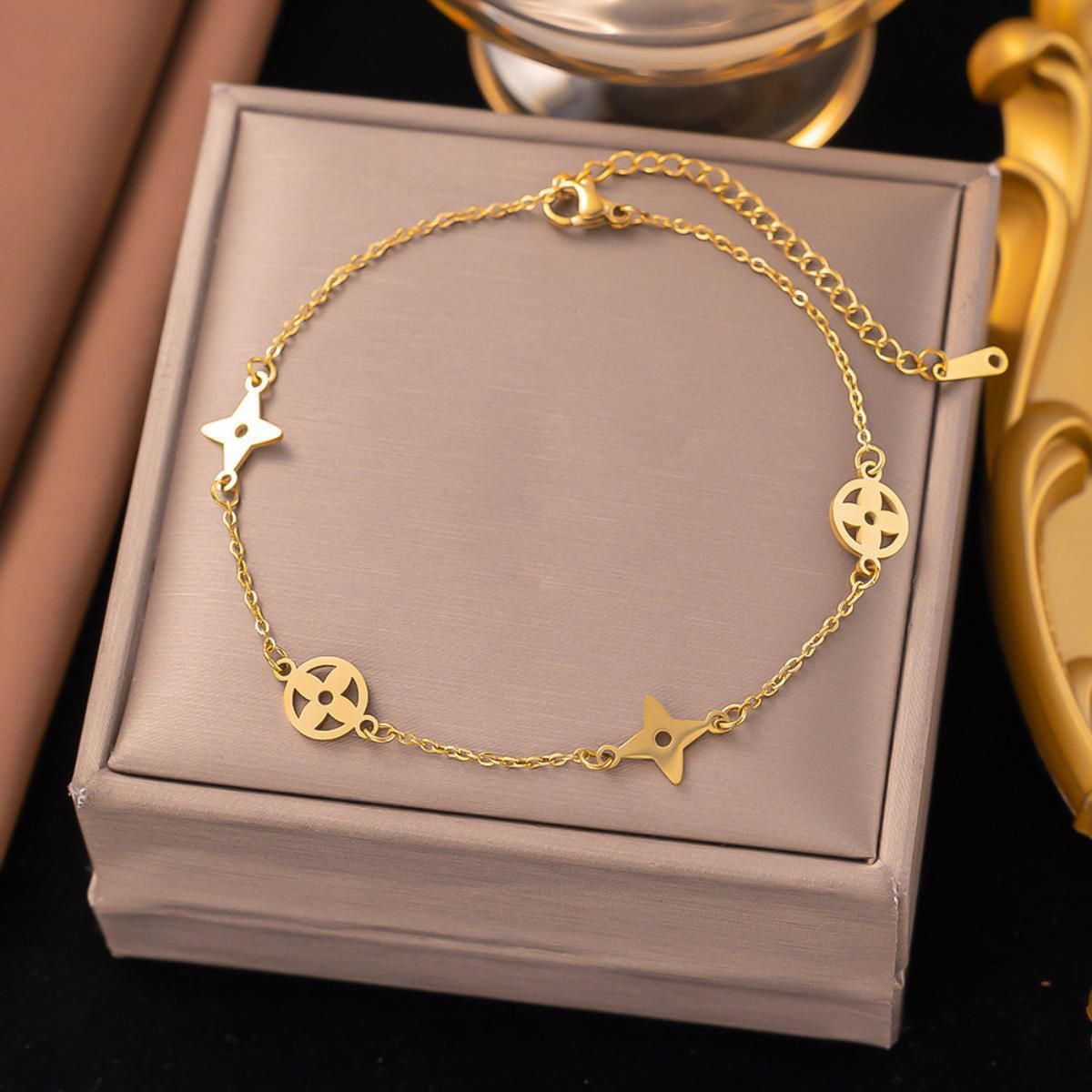 MYKI Gold Plated Multi Shape Charm Bracelet | Anti-Tarnish(MKBRAD824G-SSYI)