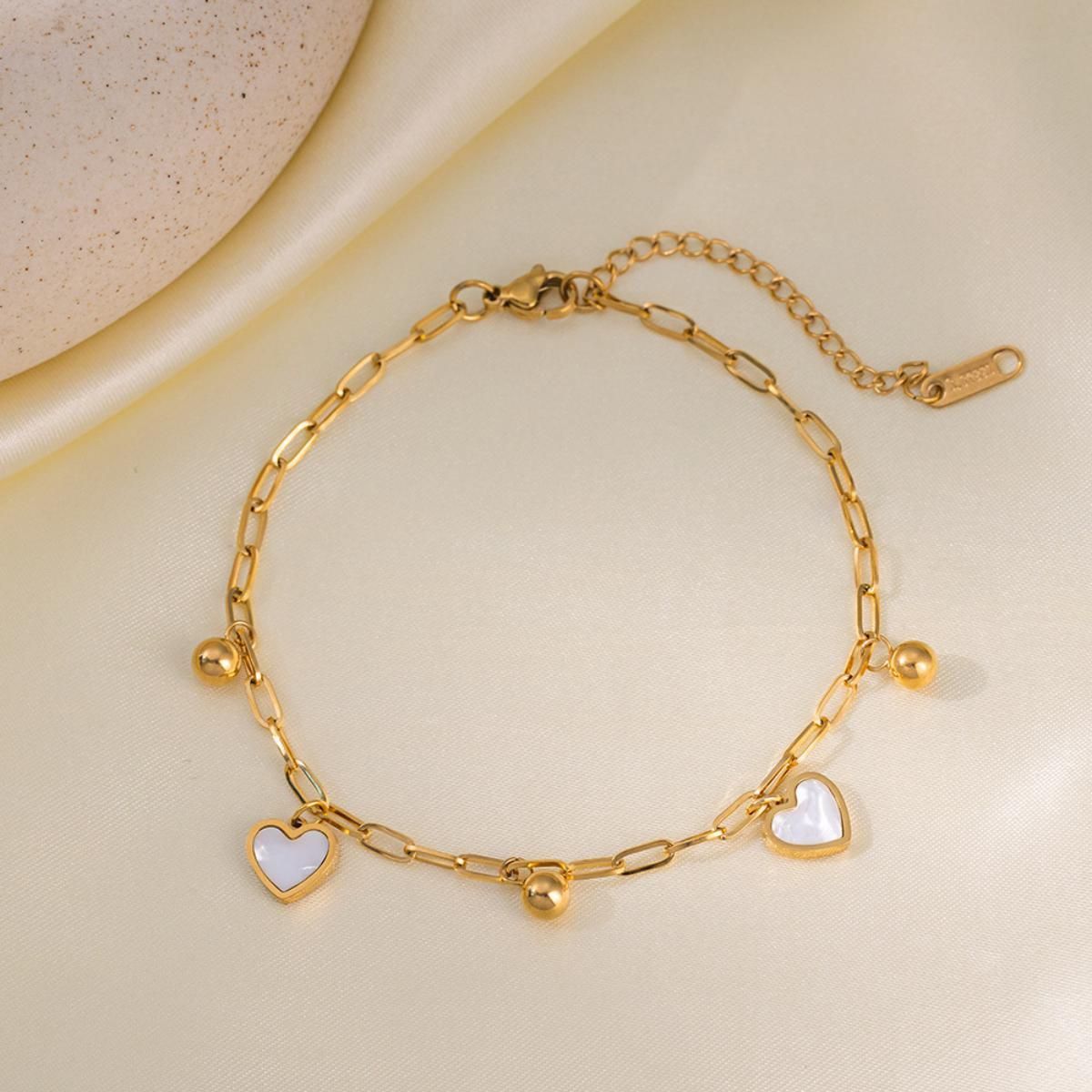 MYKI Gold-Plated Heart Charm Bracelet with Anti-Tarnish Finish(MKBRAD825G-SSYI)