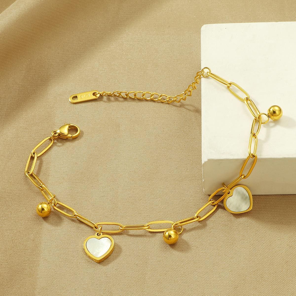 MYKI Gold-Plated Heart Charm Bracelet with Anti-Tarnish Finish(MKBRAD825G-SSYI)