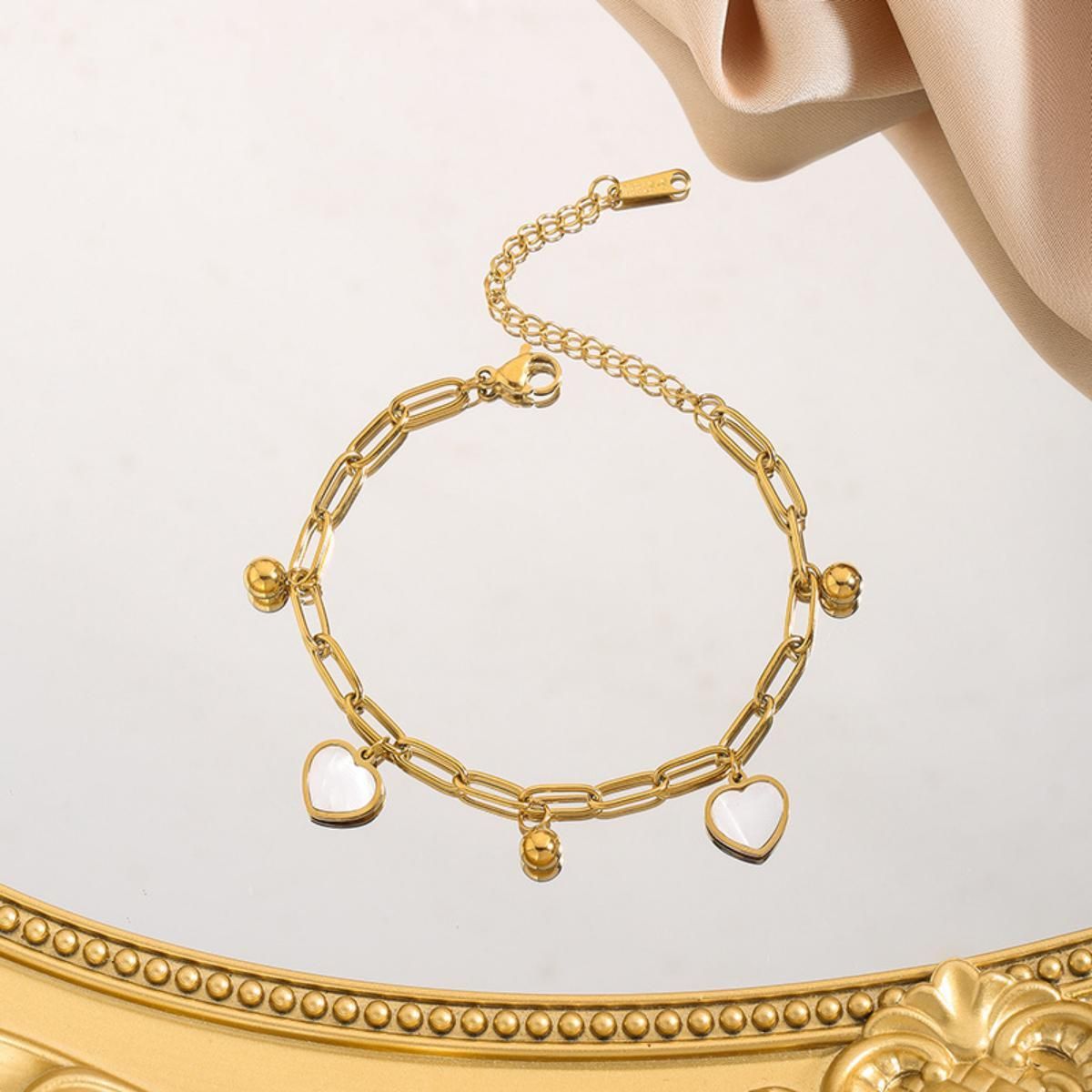 MYKI Gold-Plated Heart Charm Bracelet with Anti-Tarnish Finish(MKBRAD825G-SSYI)