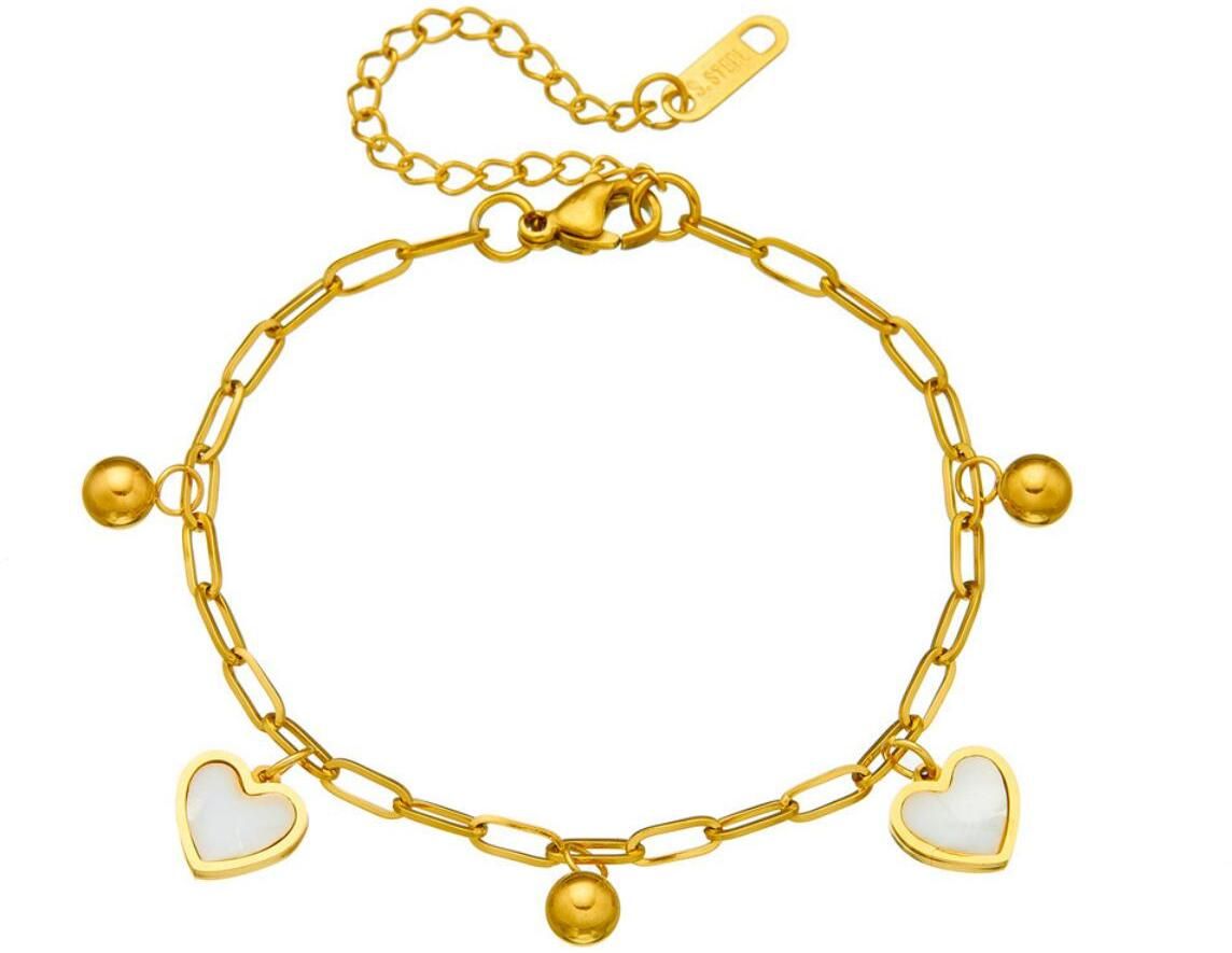 MYKI Gold-Plated Heart Charm Bracelet with Anti-Tarnish Finish(MKBRAD825G-SSYI)