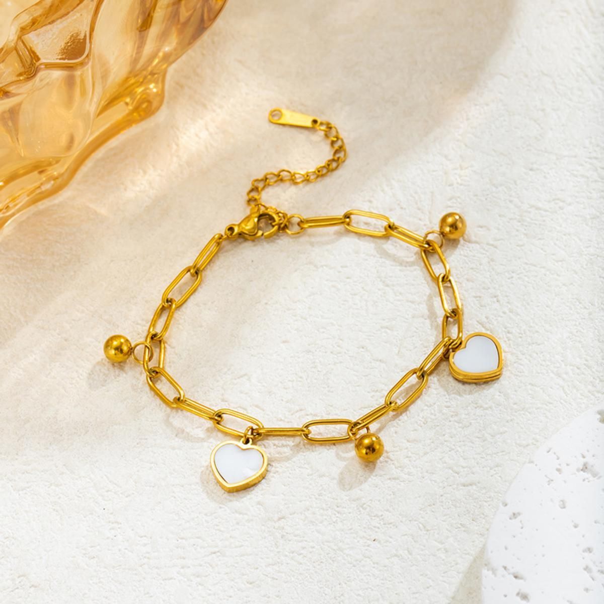 MYKI Gold-Plated Heart Charm Bracelet with Anti-Tarnish Finish(MKBRAD825G-SSYI)