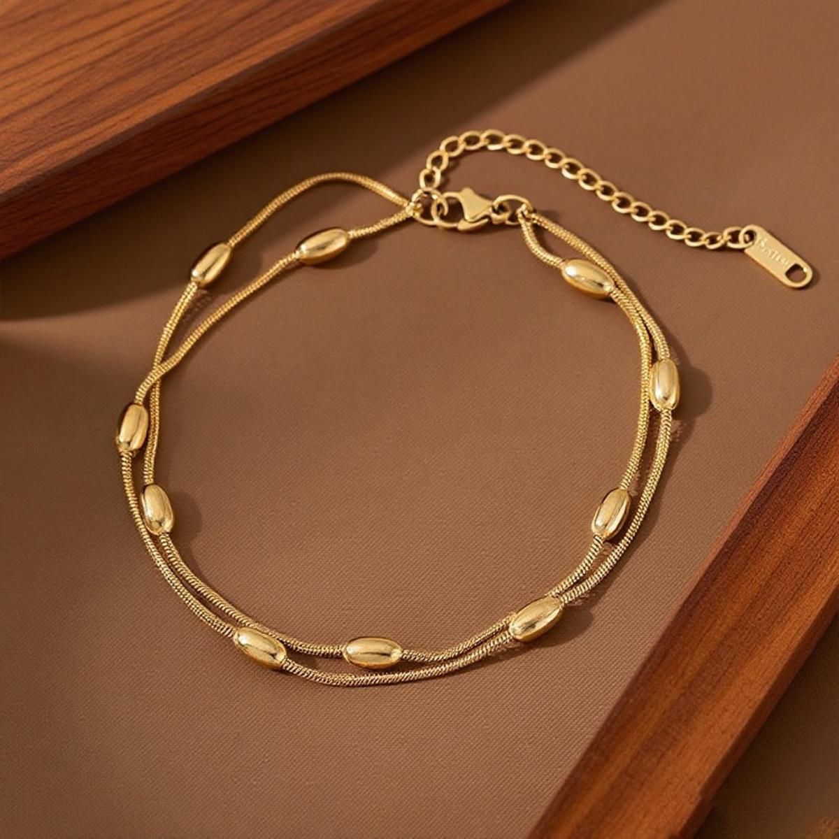 MYKI Elegant Gold-Plated Beaded Chain Bracelet(MKBRAD826G-SSYI)
