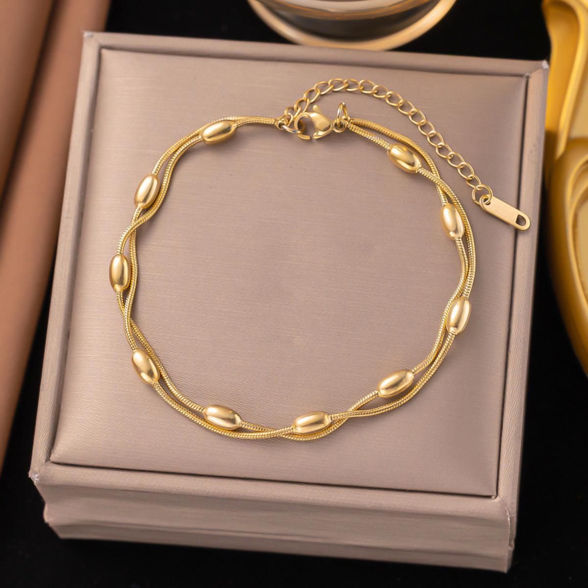 MYKI Elegant Gold-Plated Beaded Chain Bracelet(MKBRAD826G-SSYI)
