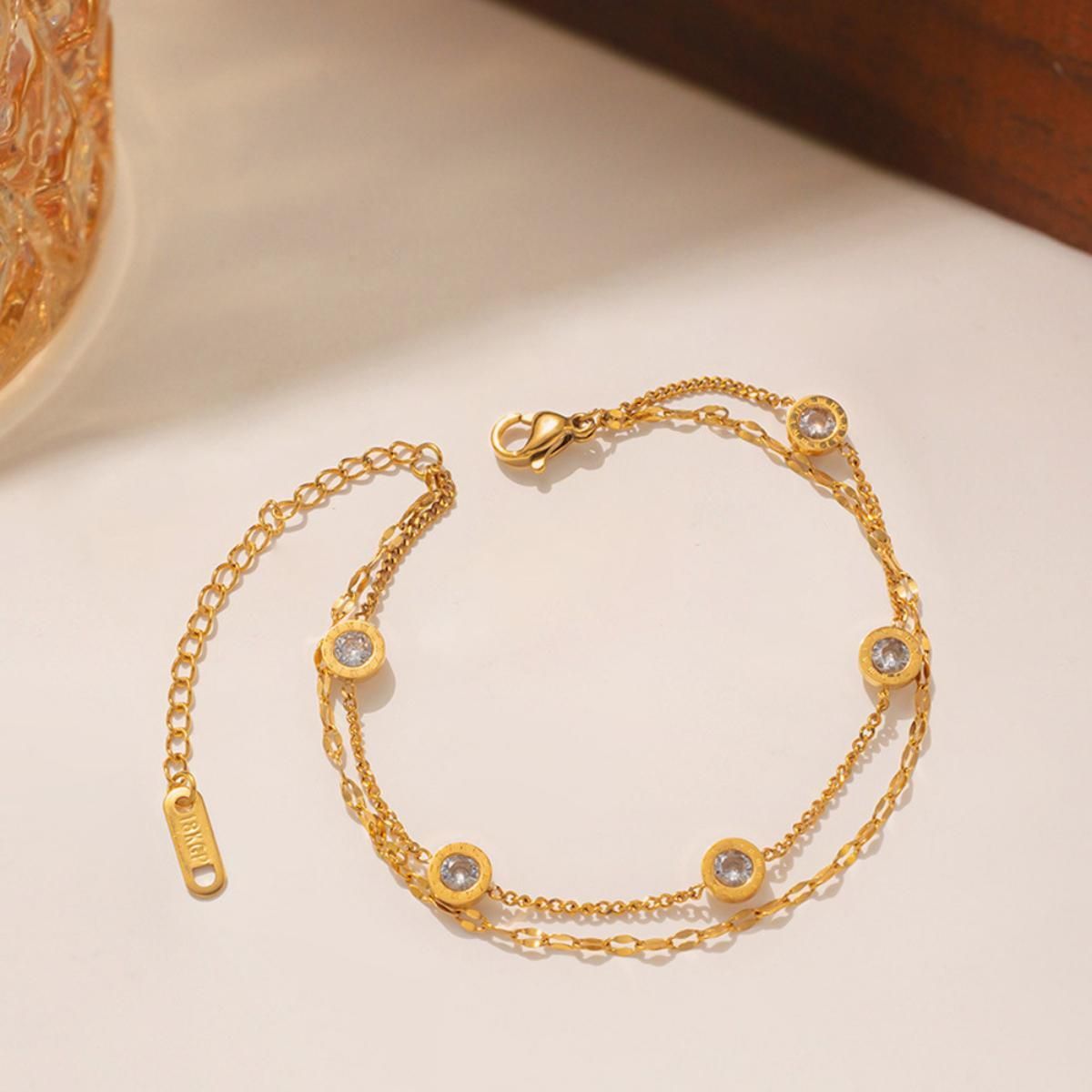 MYKI Gold-Plated Crystal Charm Double-Layer Bracelet(MKBRAD827G-SSYI)