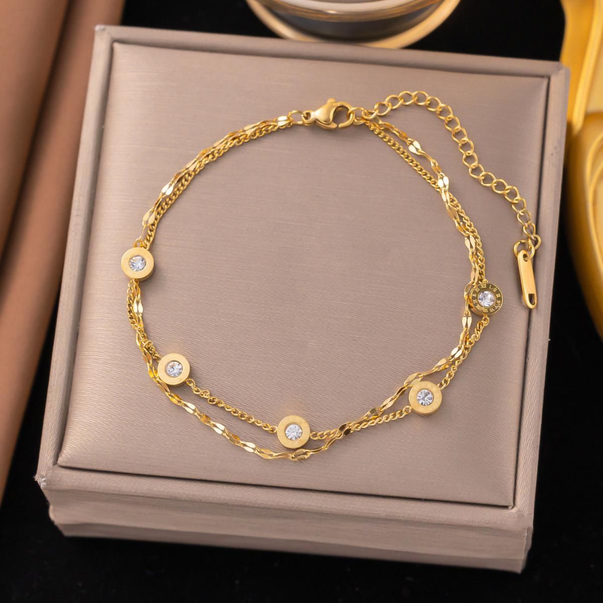 MYKI Gold-Plated Crystal Charm Double-Layer Bracelet(MKBRAD827G-SSYI)