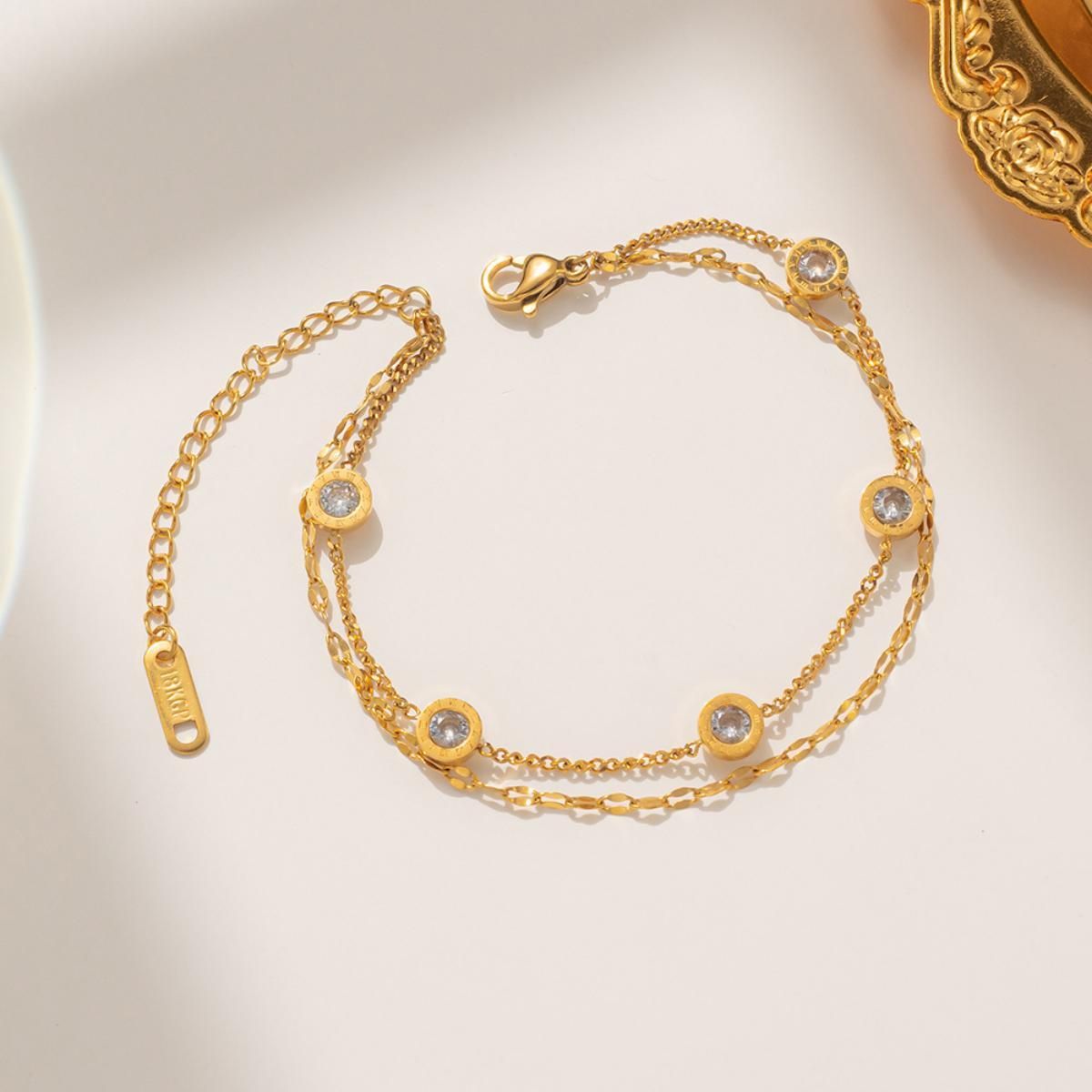 MYKI Gold-Plated Crystal Charm Double-Layer Bracelet(MKBRAD827G-SSYI)