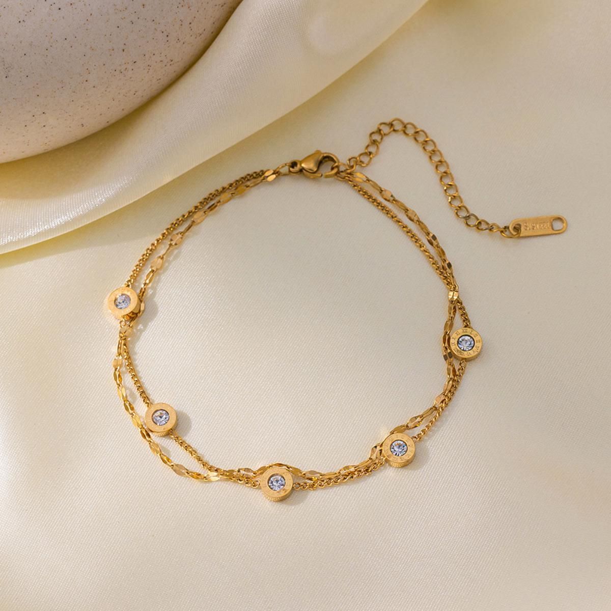 MYKI Gold-Plated Crystal Charm Double-Layer Bracelet(MKBRAD827G-SSYI)