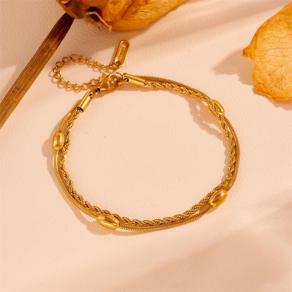 MYKI Gold-Plated Dual Strand Beaded Bracelet(MKBRAD828G-SSYI)