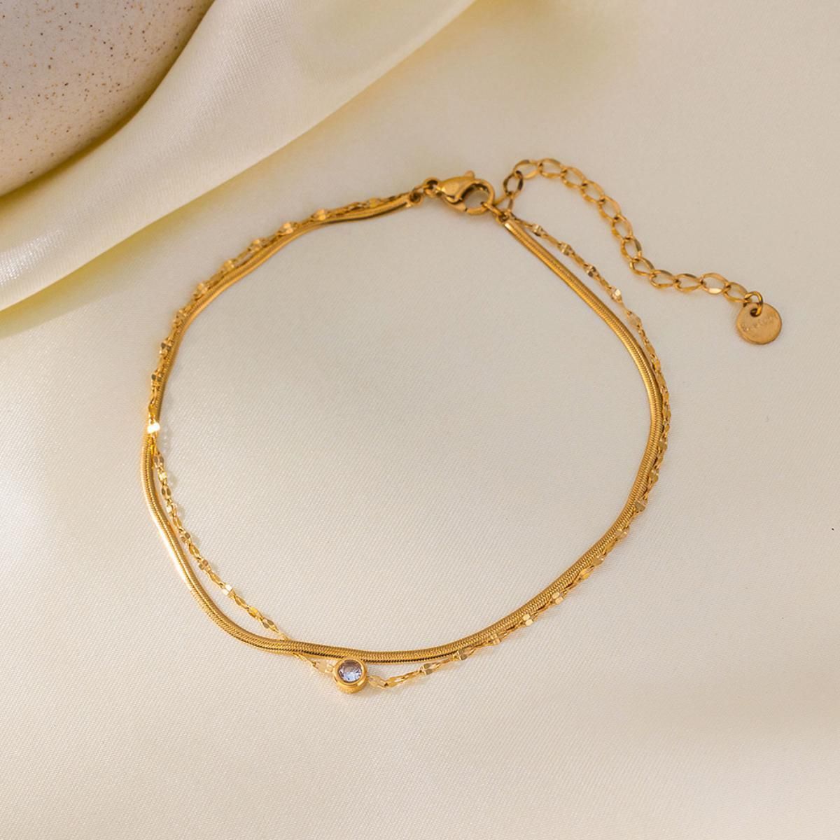 MYKI Gold-Plated Crystal Accent Minimal Bracelet(MKBRAD829G-SSYI)