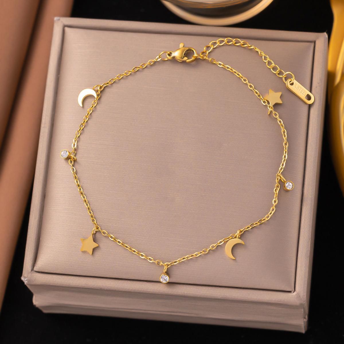 MYKI Celestial Moon & Star Gold-Plated Charm Bracelet(MKBRAD830G-SSYI)
