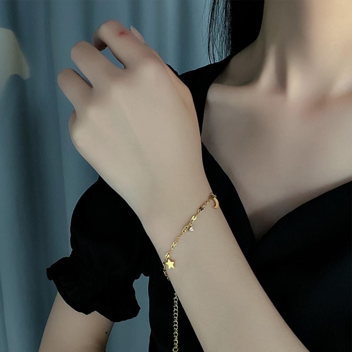 MYKI Celestial Moon & Star Gold-Plated Charm Bracelet(MKBRAD830G-SSYI)