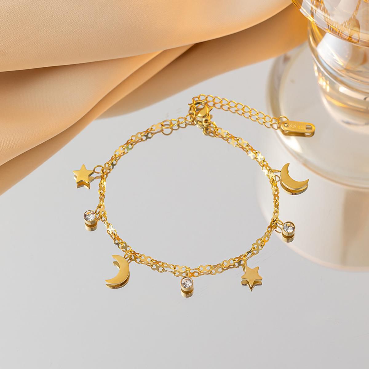 MYKI Celestial Moon & Star Gold-Plated Charm Bracelet(MKBRAD830G-SSYI)