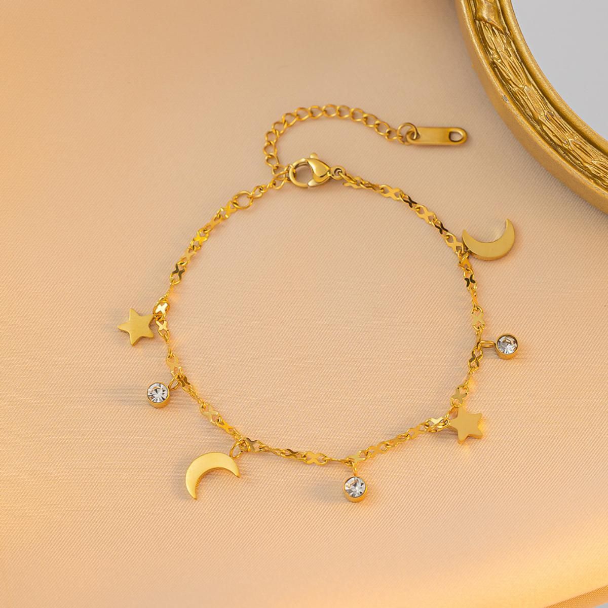 MYKI Celestial Moon & Star Gold-Plated Charm Bracelet(MKBRAD830G-SSYI)