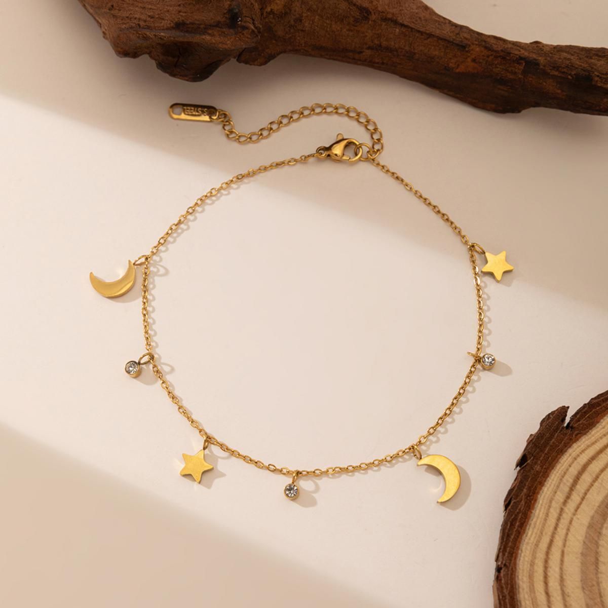 MYKI Celestial Moon & Star Gold-Plated Charm Bracelet(MKBRAD830G-SSYI)