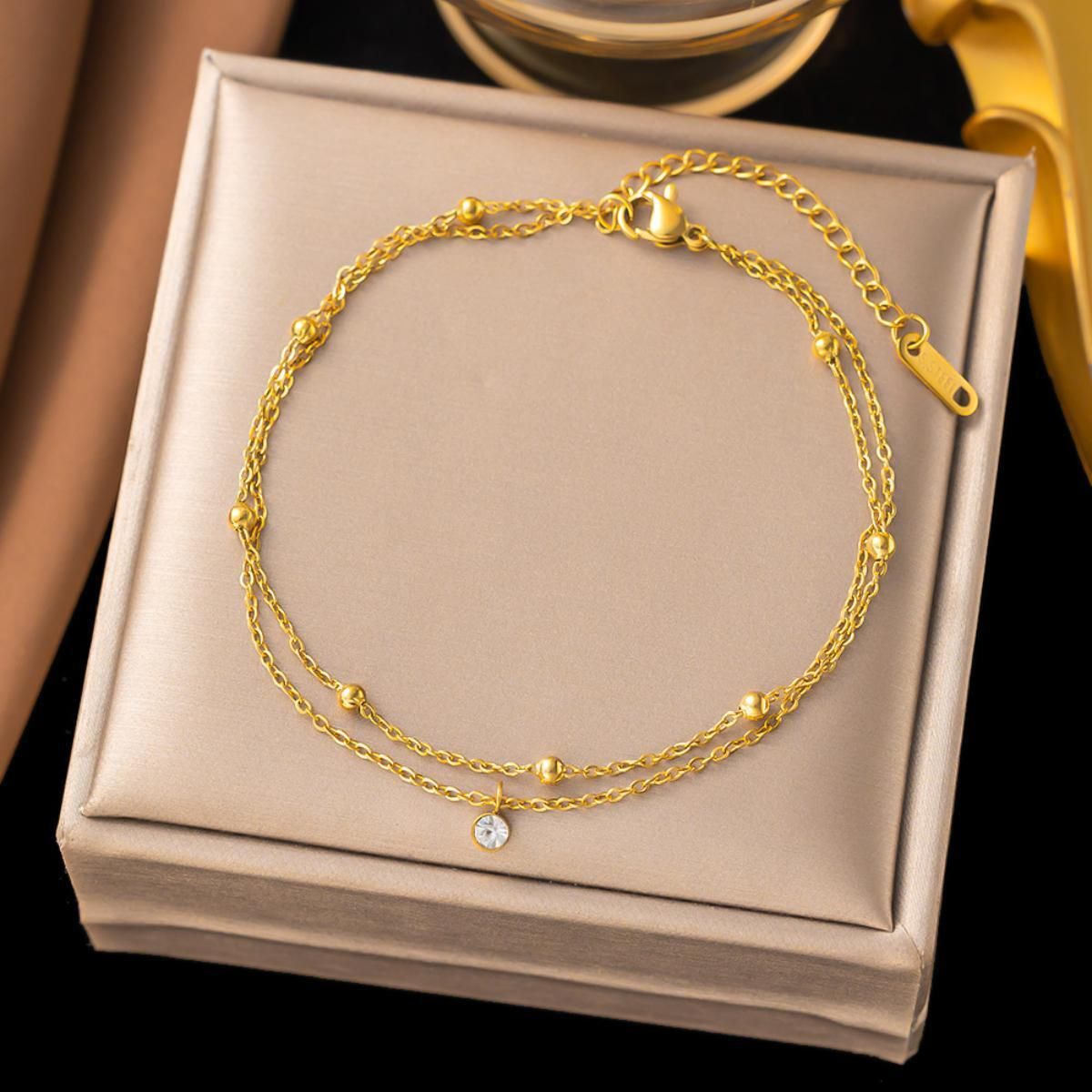 MYKI Gold-Plated Dainty Crystal Bead Bracelet(MKBRAD831G-SSYI)