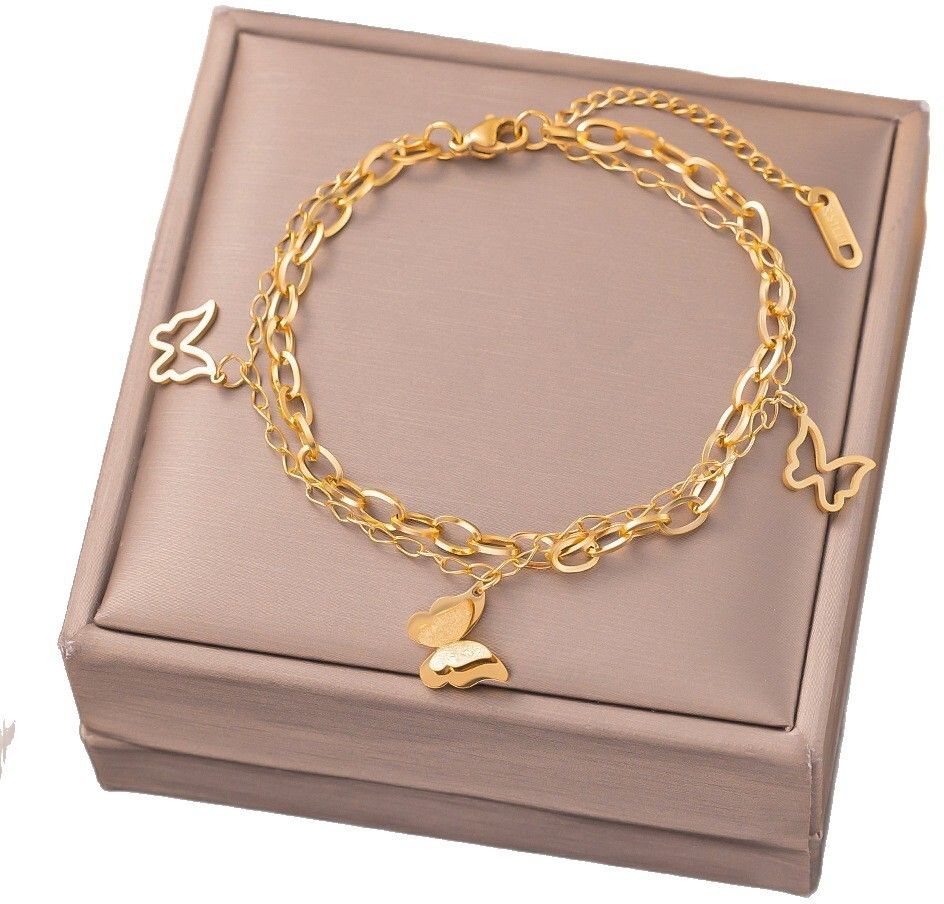 MYKI Gold-Plated Butterfly Charm Double-Layer Bracelet(MKBRAD833G-SSYI)