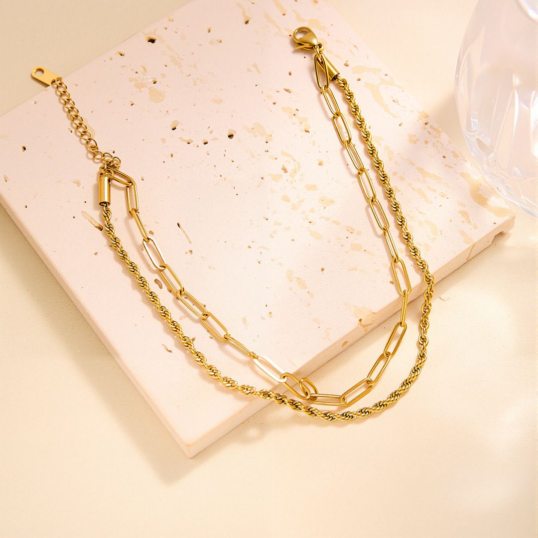 MYKI Gold-Plated Dual Chain Layered Bracelet(MKBRAD835G-SSYI)