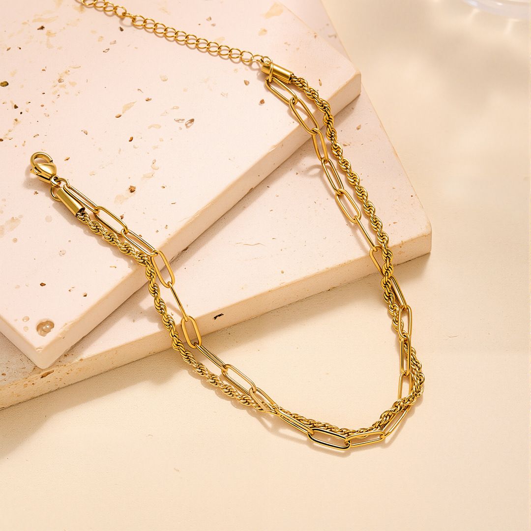 MYKI Gold-Plated Dual Chain Layered Bracelet(MKBRAD835G-SSYI)