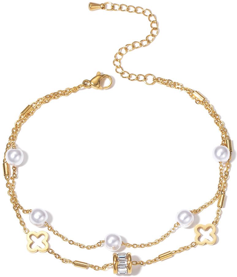 MYKI Gold-Plated Pearl & Clover Charm Bracelet(MKBRAD836G-SSYI)
